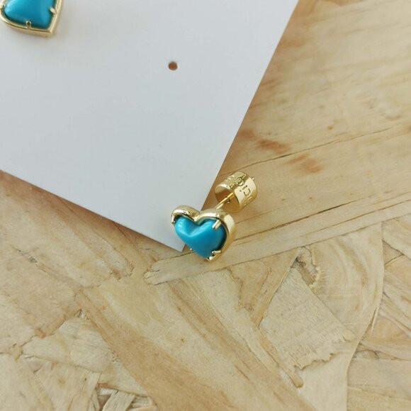 NEW Alicia Bonnie Love Turquoise Blue Heart Stud Earrings Gold - Picture 3 of 3